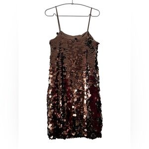 WILD FABLE Brown Big Sequins Spaghetti Strap Mini Pull On Medium Dress BNWT